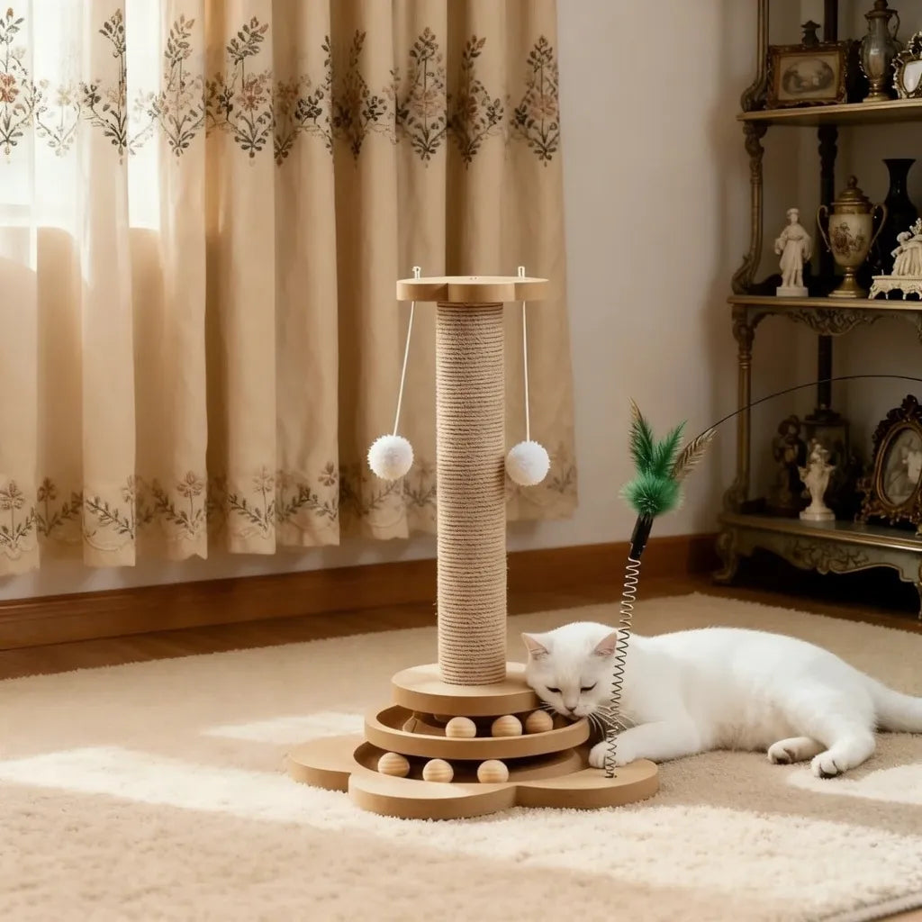 Petit griffoir au sol L'Instant Ludique en bois et sisal, format compact - Maison Sisal.