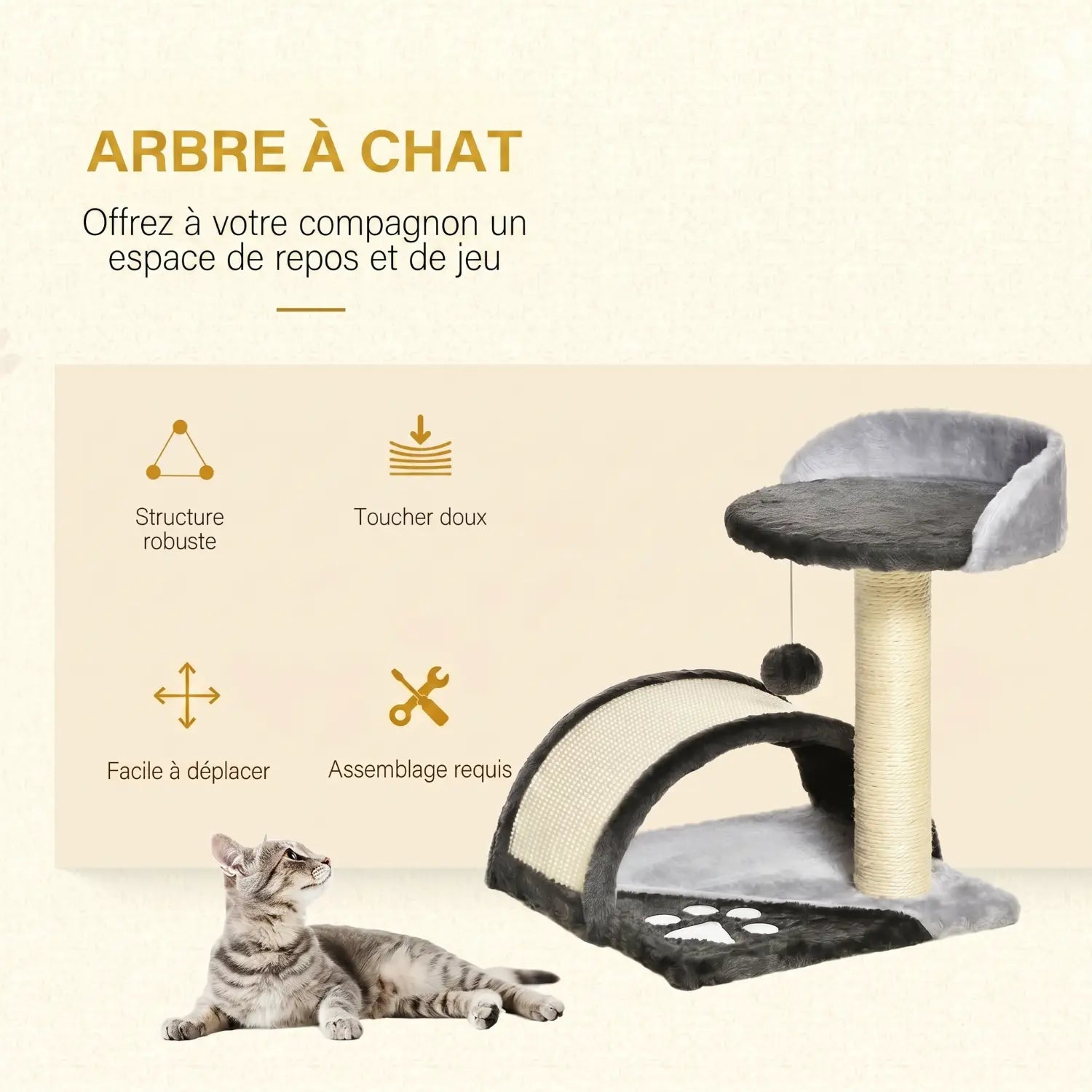 Le Pont de Biscotte – Petit Arbre à Chat Compact avec Pont, Perchoir et Griffoir en Sisal
