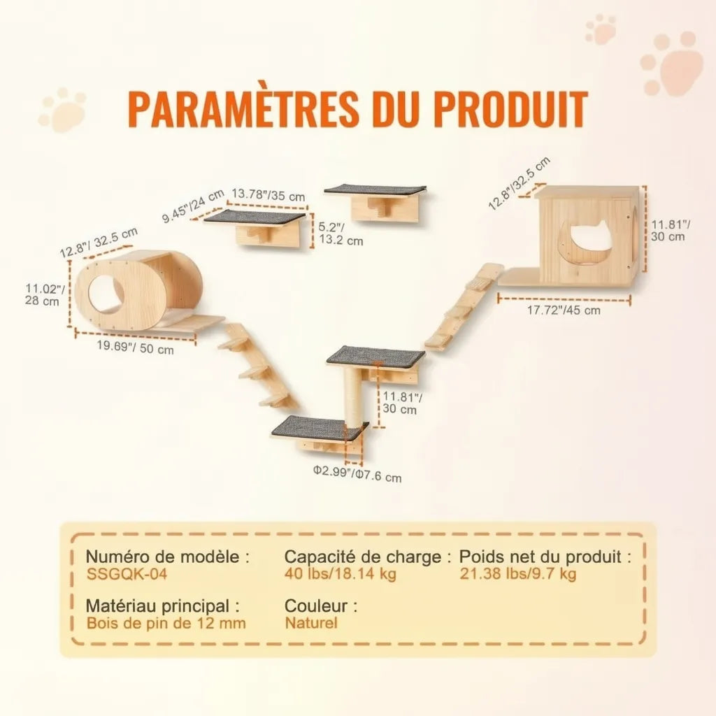 Le Balcon des Cimes – Arbre à Chat Mural Multi-Niveaux