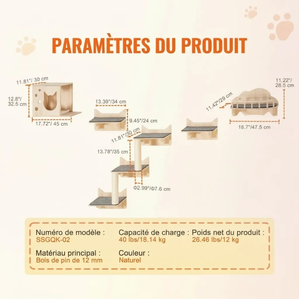 Le Balcon des Cimes – Arbre à Chat Mural Multi-Niveaux