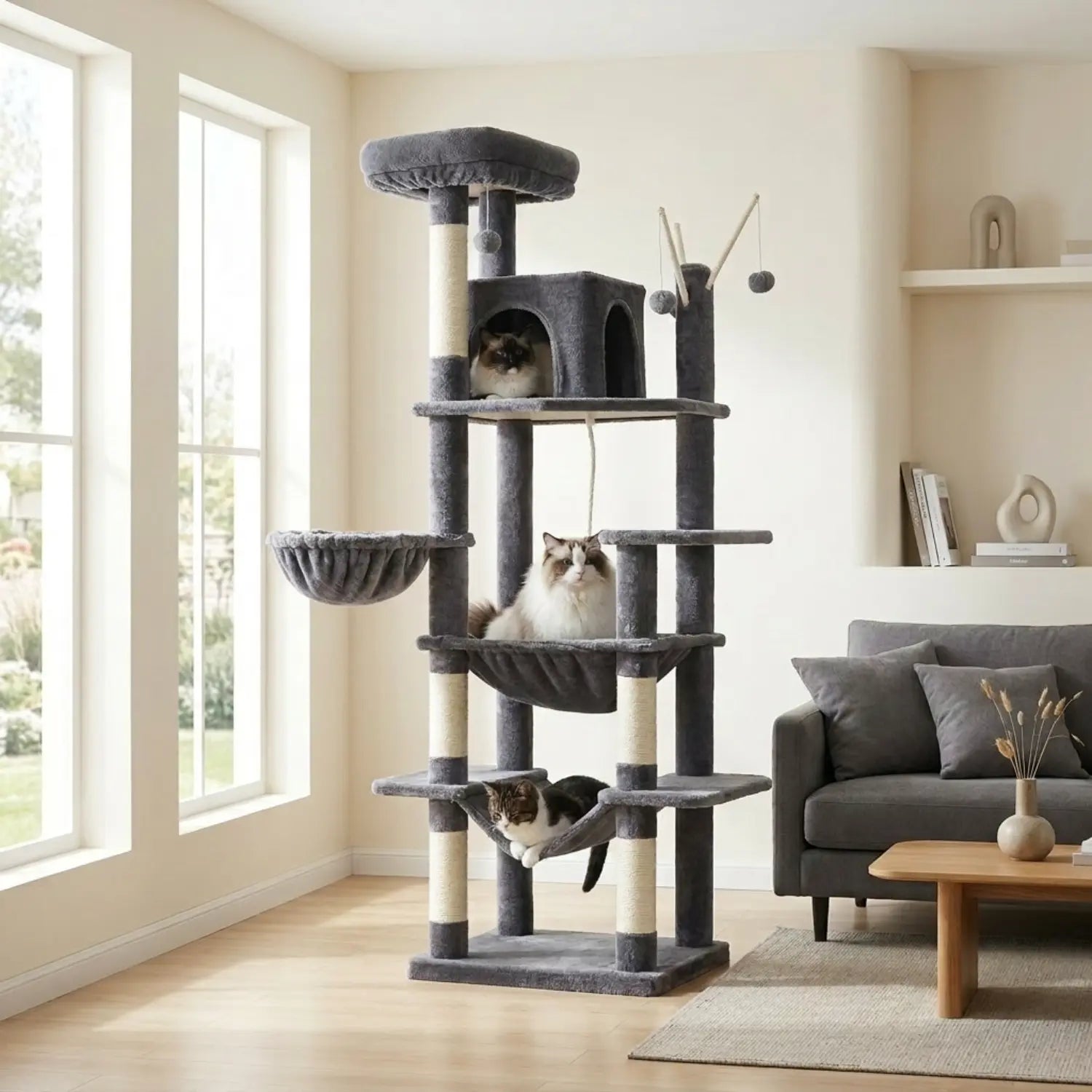 Le Duplex – Arbre à Chat XXL & Confort Lavable (180 cm)