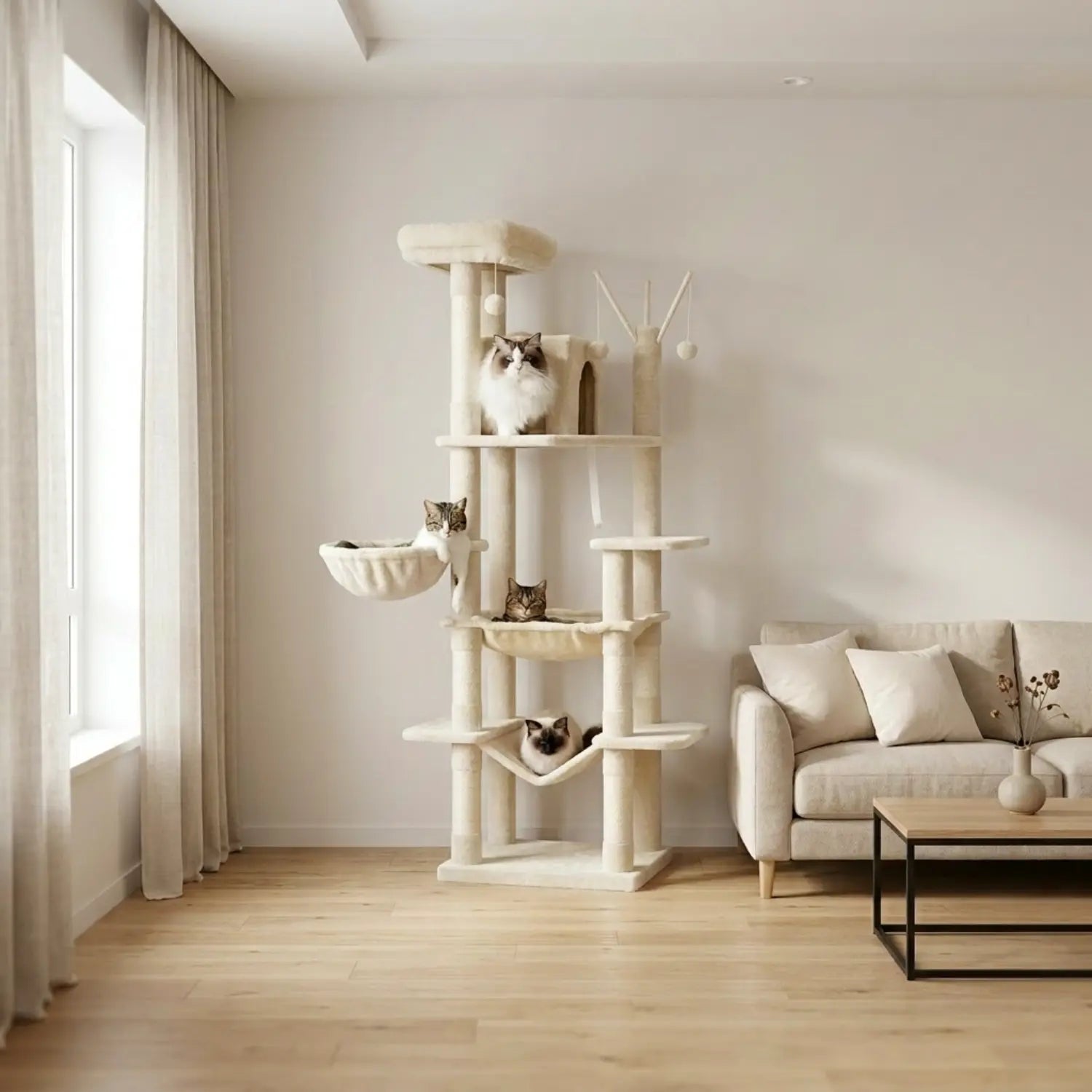 Le Duplex – Arbre à Chat XXL & Confort Lavable (180 cm)
