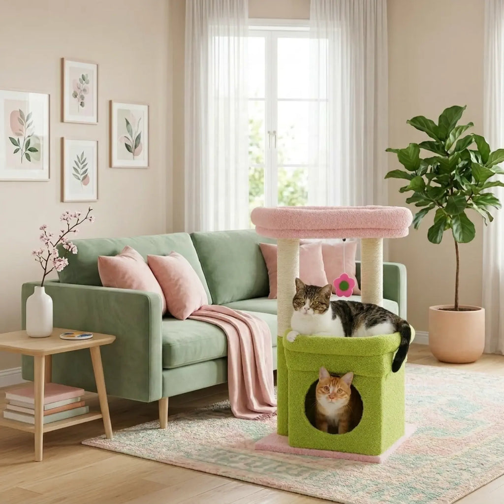 Le Refuge Douillet – Petit Arbre à Chat avec Niche Confort et Griffoirs en Sisal