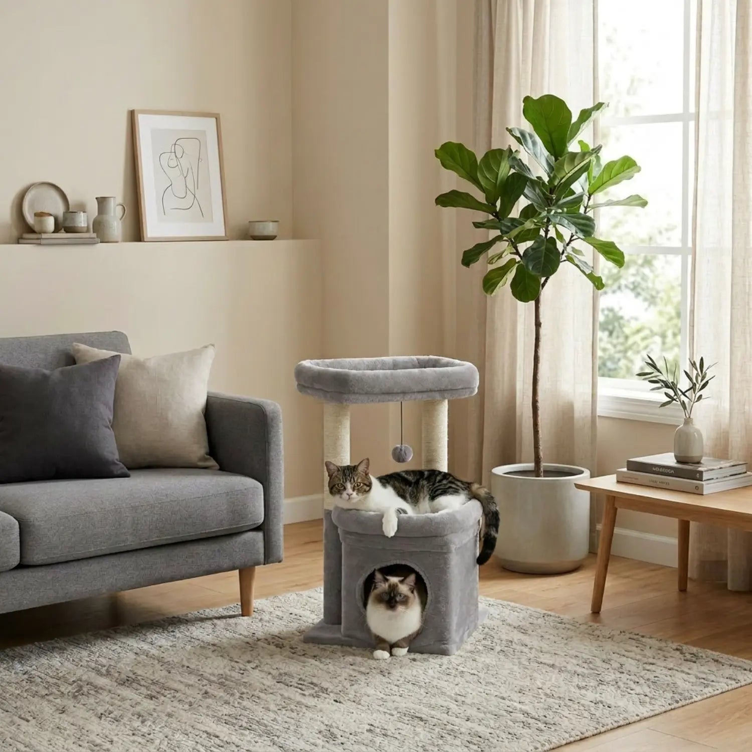 Le Refuge Douillet – Petit Arbre à Chat avec Niche Confort et Griffoirs en Sisal
