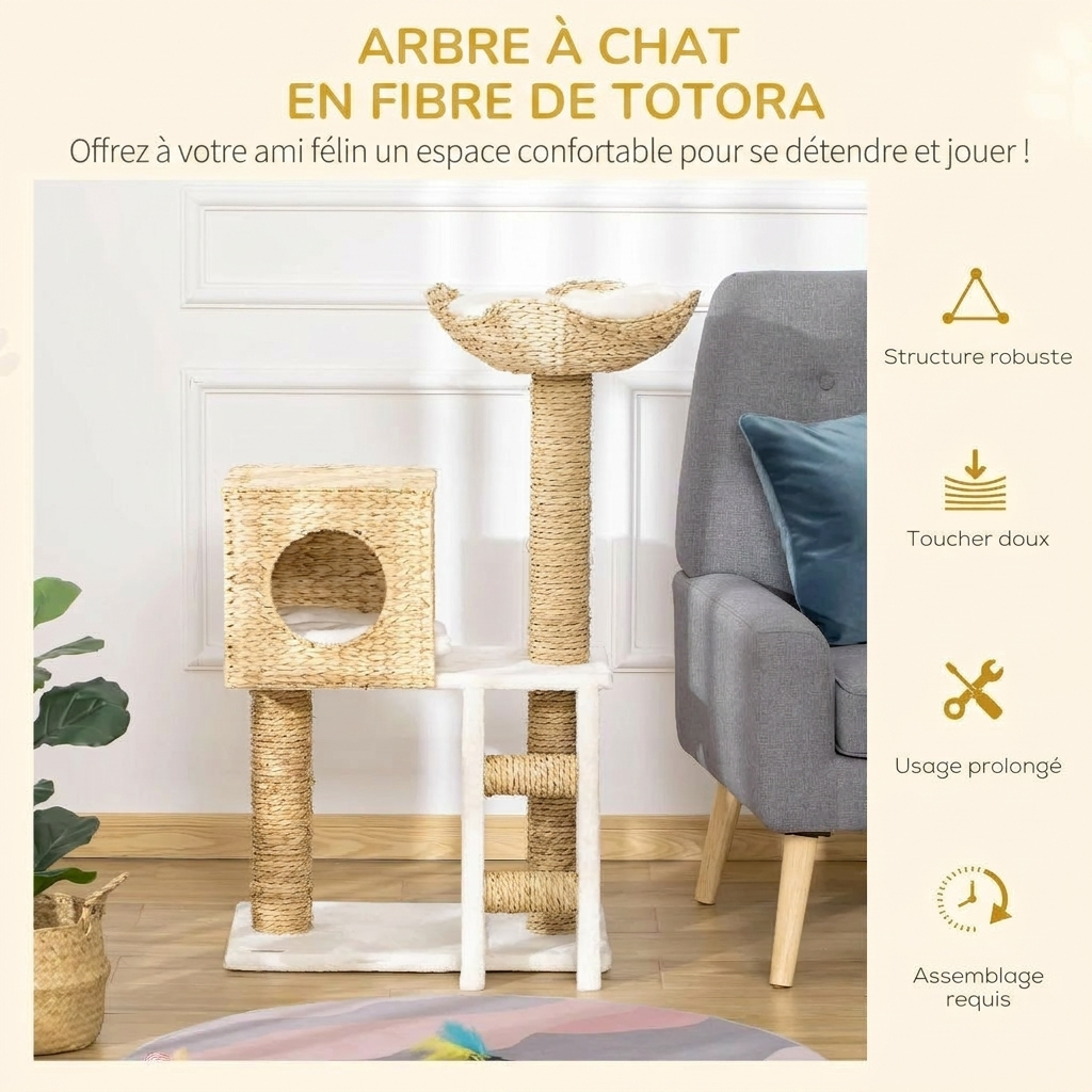 Le Prisme – Arbre à Chat Architectural en Bois & Tissu Bouclé (101 cm)