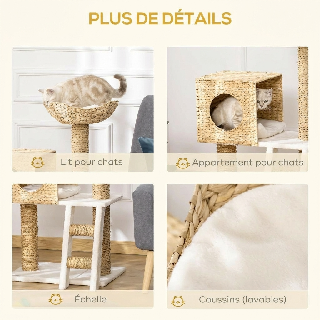 Le Prisme – Arbre à Chat Architectural en Bois & Tissu Bouclé (101 cm)