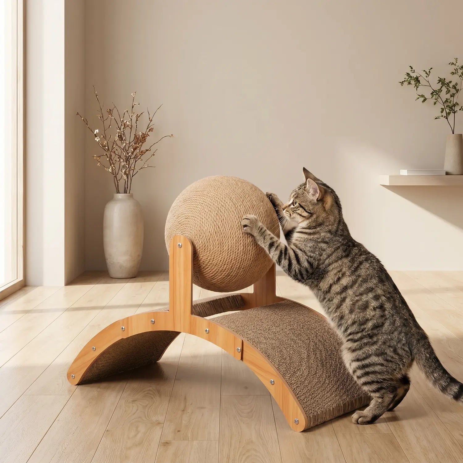 Le Globe Félin – Griffoir pour Chat Design 2-en-1 en Bois et Sisal