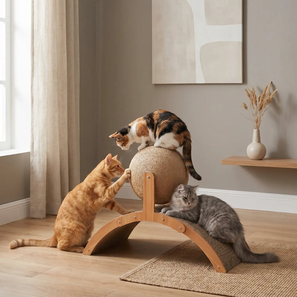 Le Globe Félin – Griffoir pour Chat Design 2-en-1 en Bois et Sisal