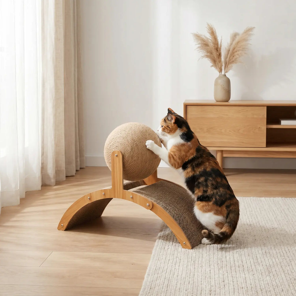 Le Globe Félin – Griffoir pour Chat Design 2-en-1 en Bois et Sisal