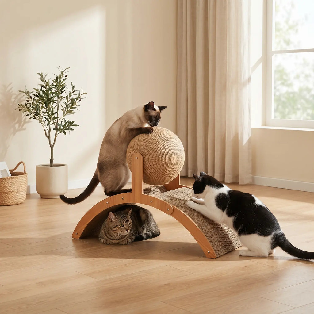 Le Globe Félin – Griffoir pour Chat Design 2-en-1 en Bois et Sisal