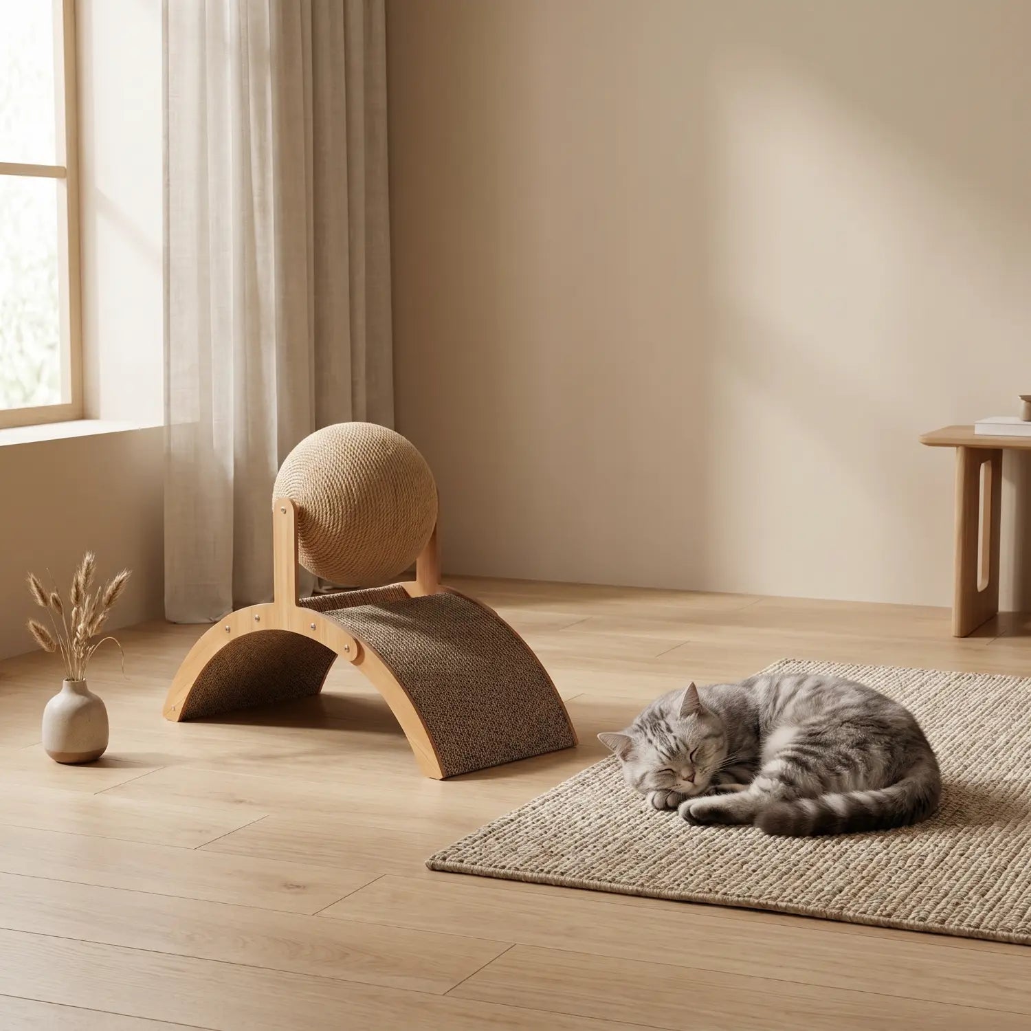 Le Globe Félin – Griffoir pour Chat Design 2-en-1 en Bois et Sisal