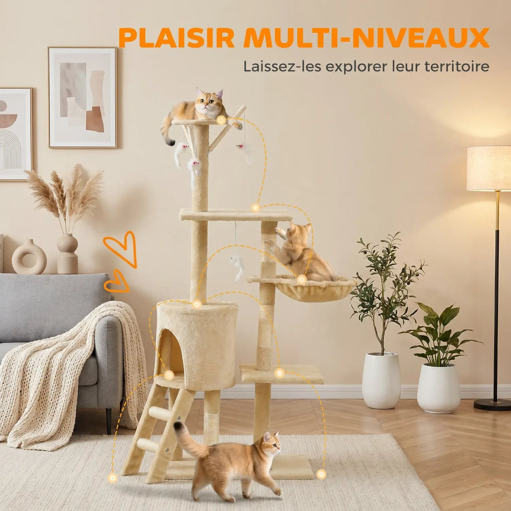 Le Château de Louna – Arbre à Chat XXL avec Niche, Hamac, Échelle et Plateformes Panoramiques