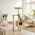 Le Prisme Élevé – Arbre à Chat Architectural en Bois & Textile Bouclé (126 cm)