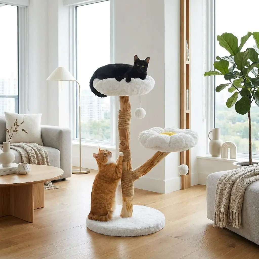 Le Nuage – Arbre à Chat Design en Bois Naturel & Rotin Tressé