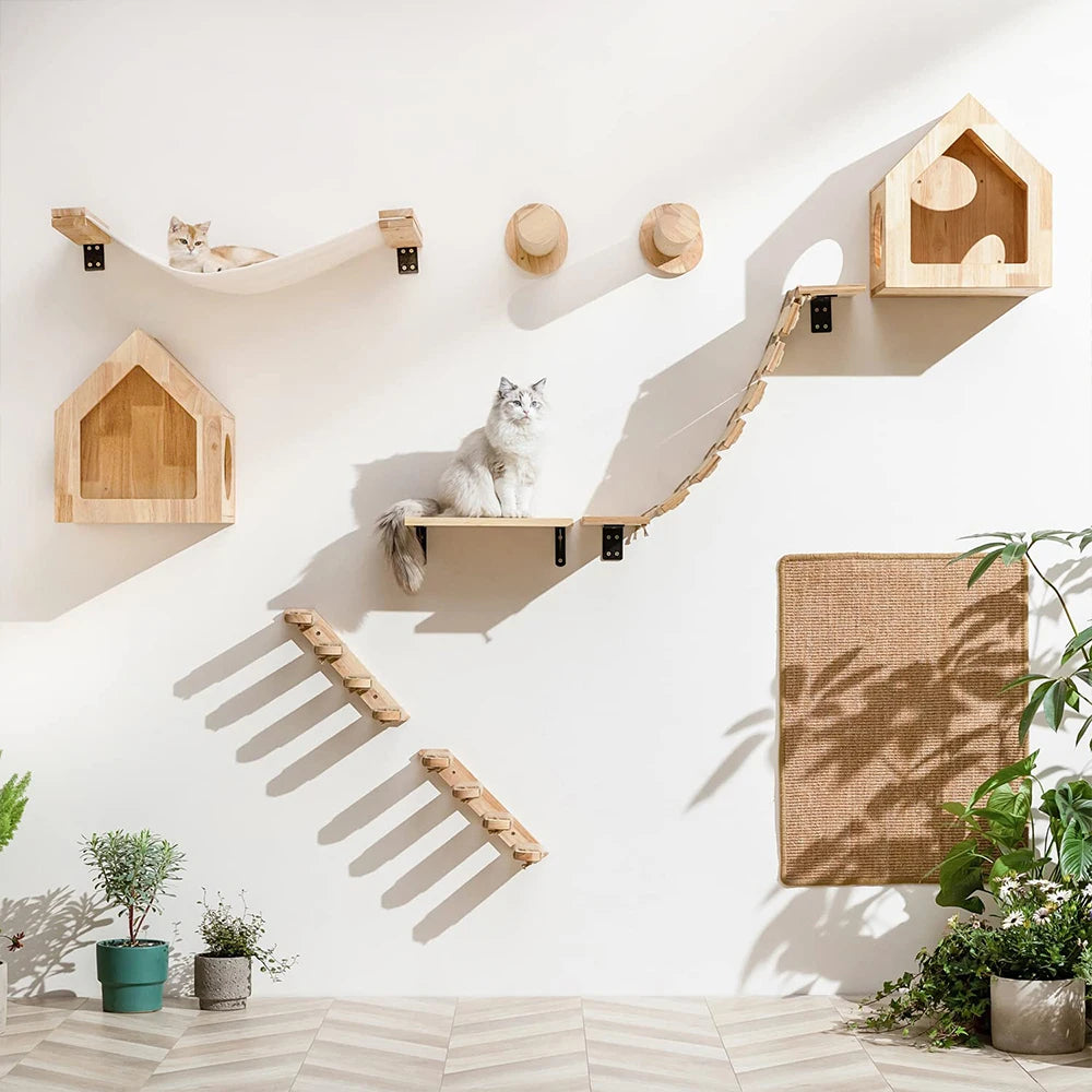 Lit pour chat suspendu installé en hauteur, décoration murale fonctionnelle 