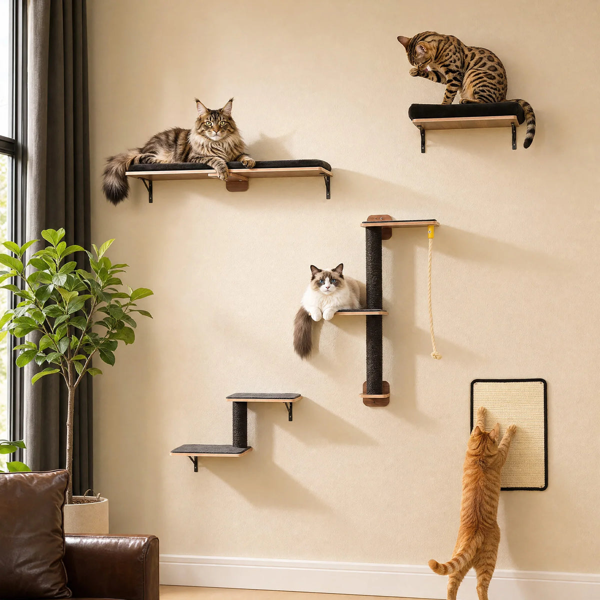 Étagères Murales pour Chat en Bois 5-en-1 – La Falaise Modulable