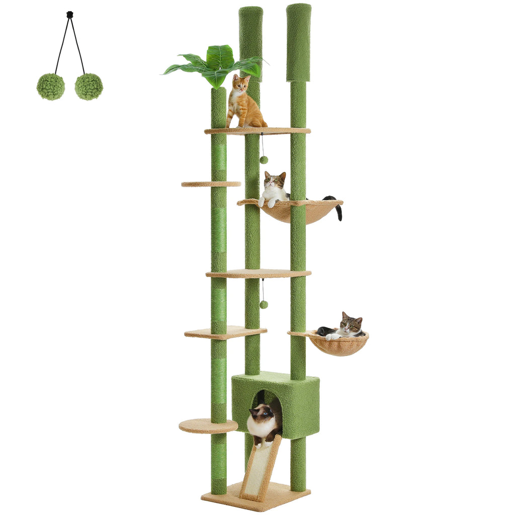 L'Horizon Félin – Arbre à chat sol-plafond XXL avec double hamac (237 à 256 cm)