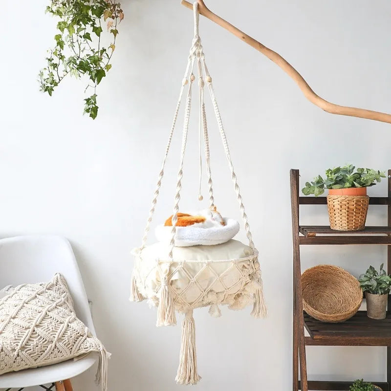 Le Cocon – Hamac Suspendu en Coton Naturel & Tissage Géométrique