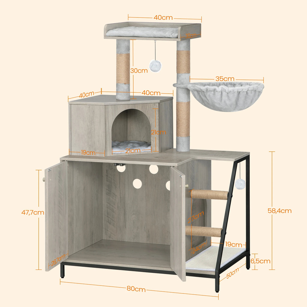 Le Refuge Signature – Meuble litière et arbre à chat design 2-en-1