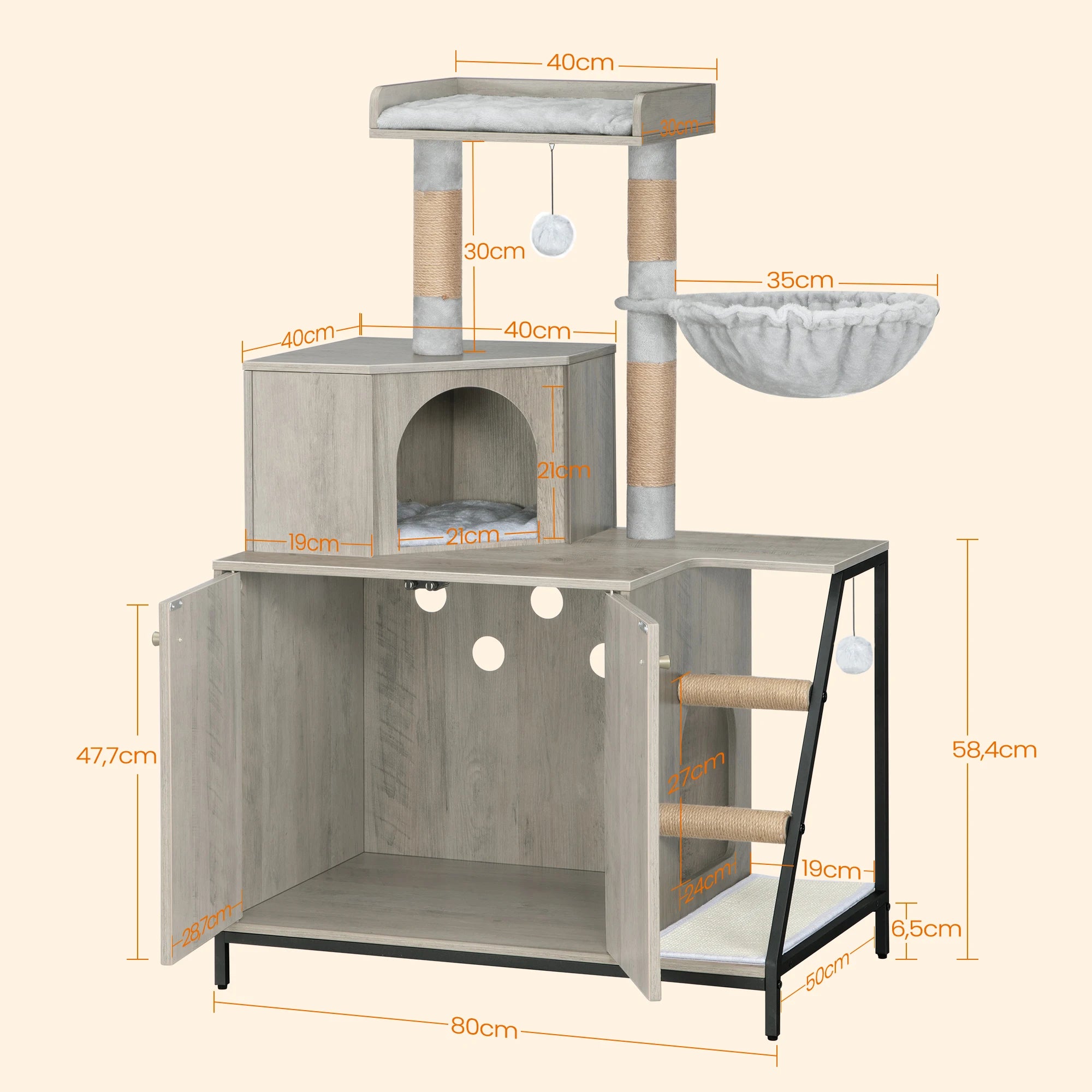 Le Refuge Signature – Meuble litière et arbre à chat design 2-en-1