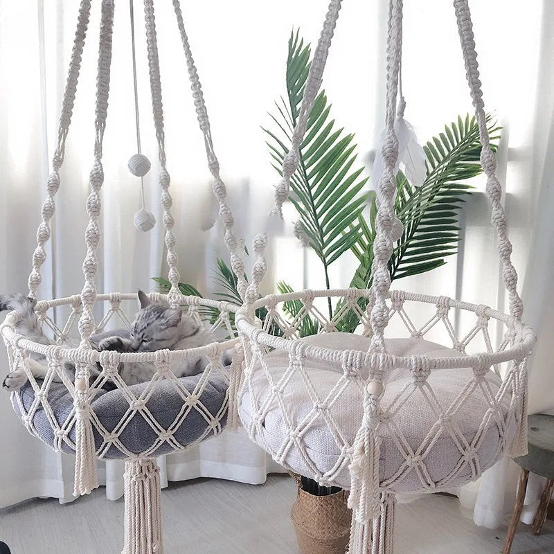 Le Cocon – Hamac Suspendu en Coton Naturel & Tissage Géométrique