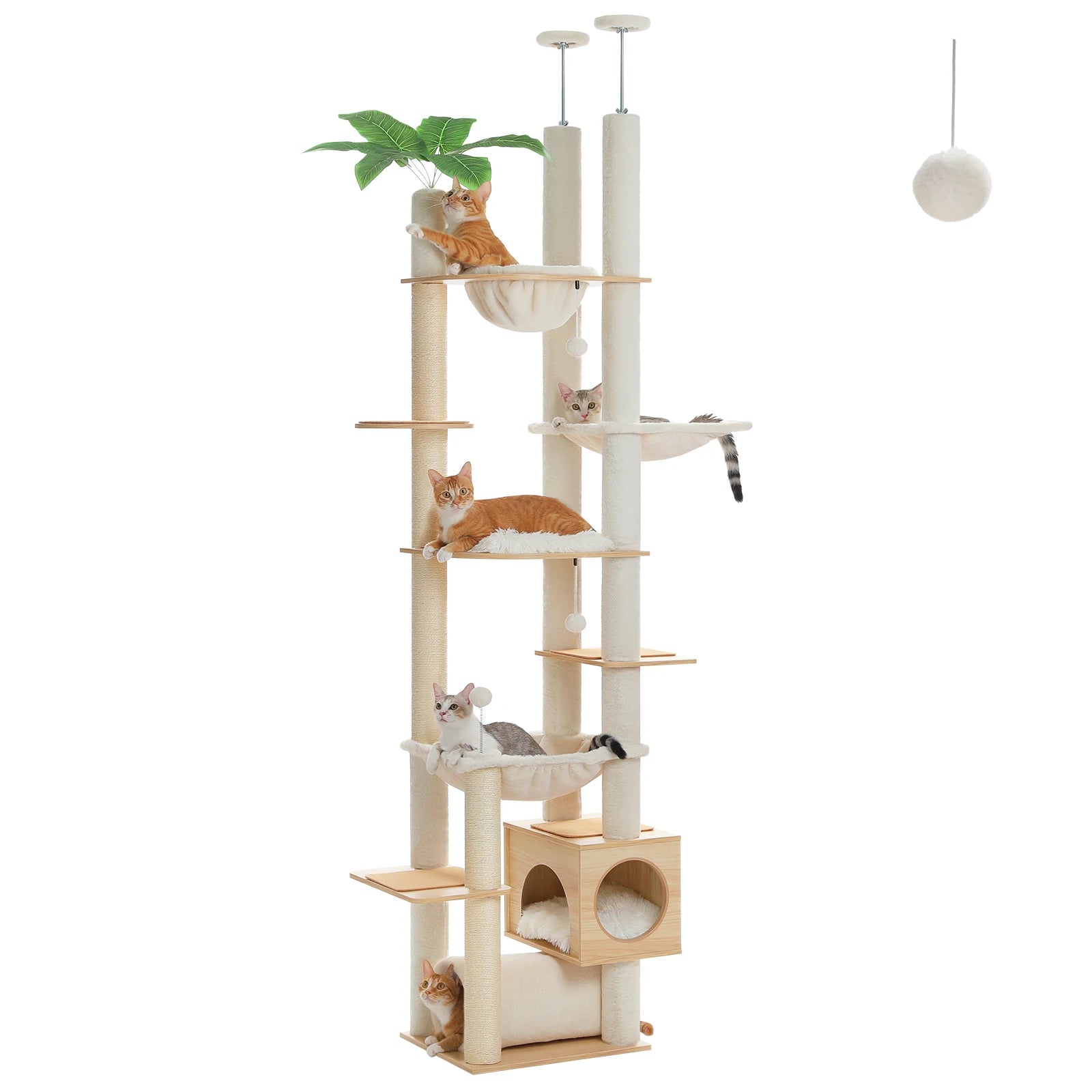 L'Horizon Félin – Arbre à chat sol-plafond XXL avec double hamac (237 à 256 cm)