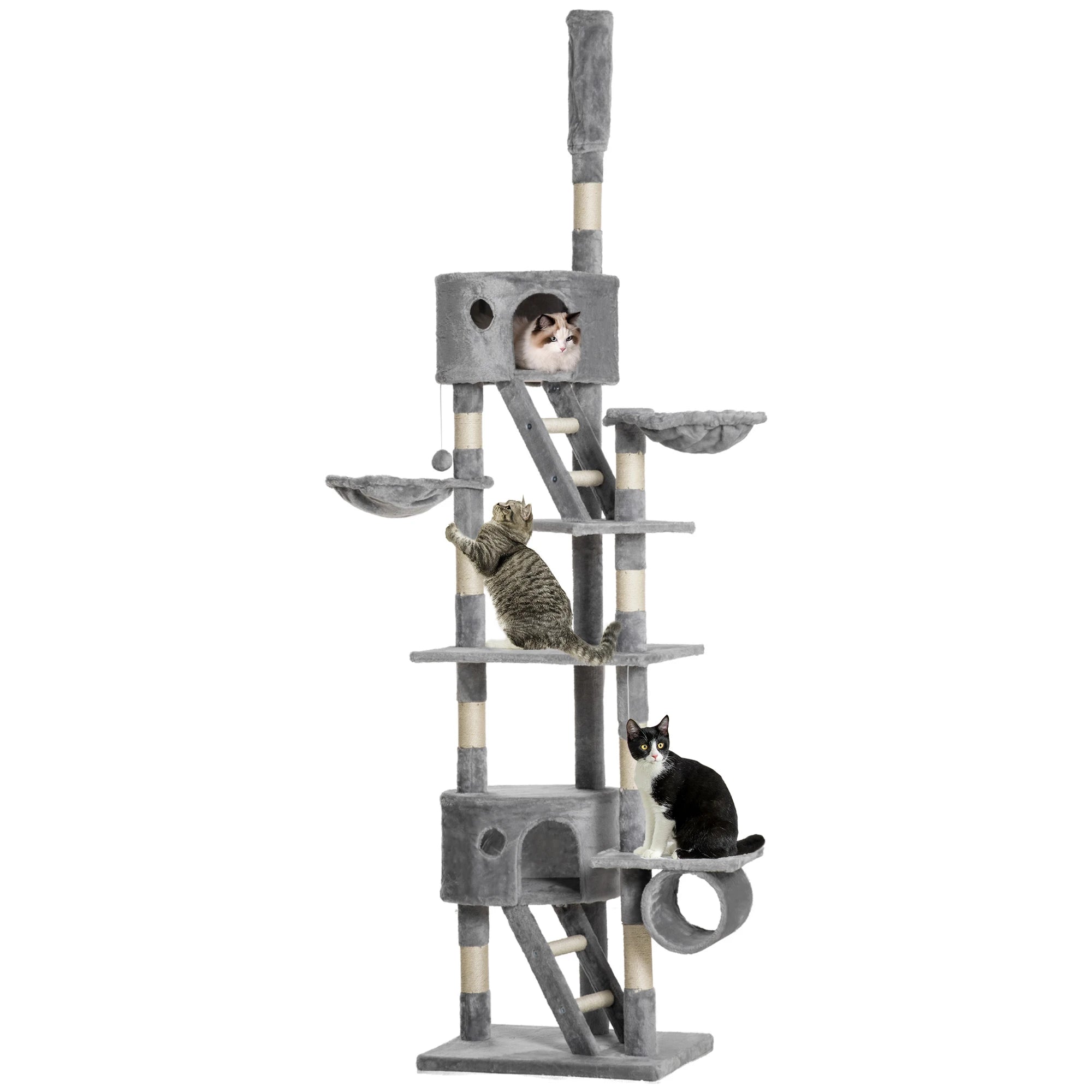 Le Palais Vertical – Arbre à chat sol-plafond XXL avec 2 niches et 2 paniers (240 à 260 cm)