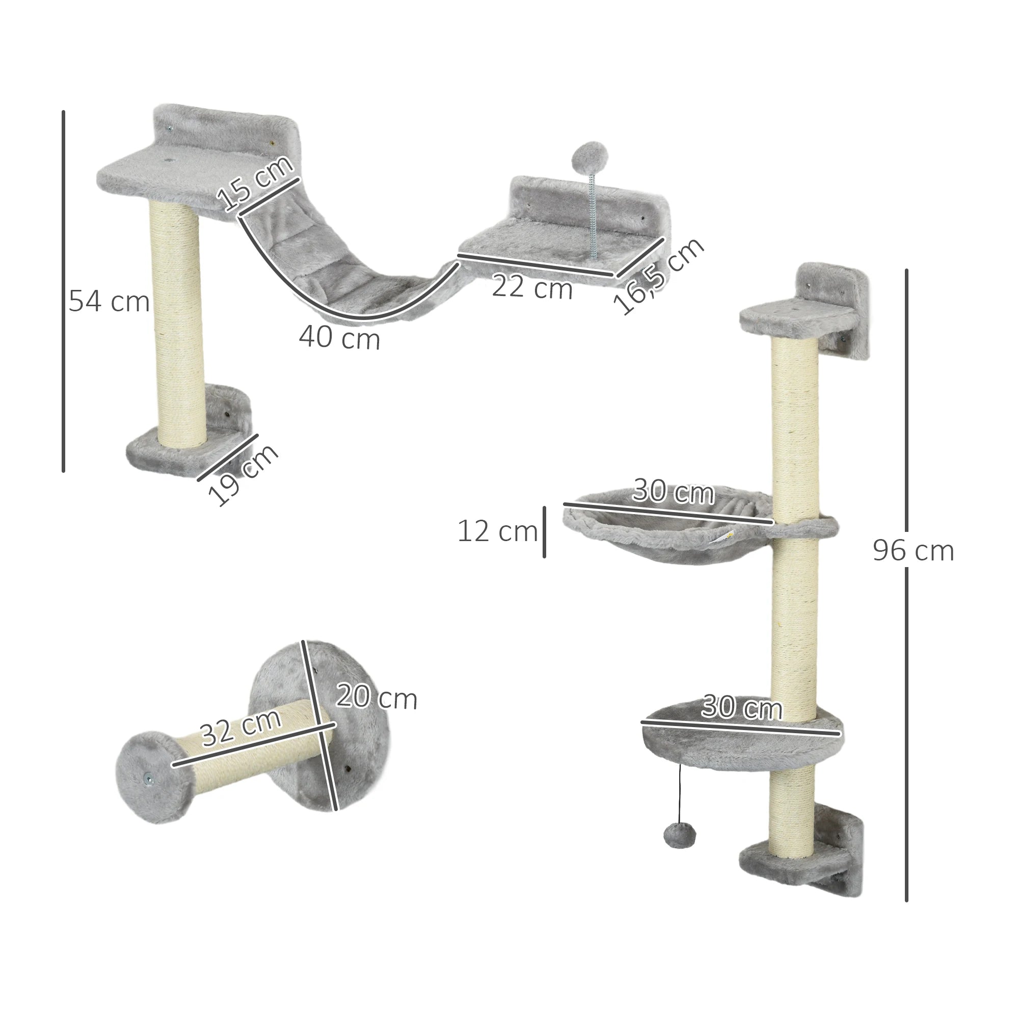 L'Ascension – Arbre à chat mural modulable en bois (Set de 4 modules)