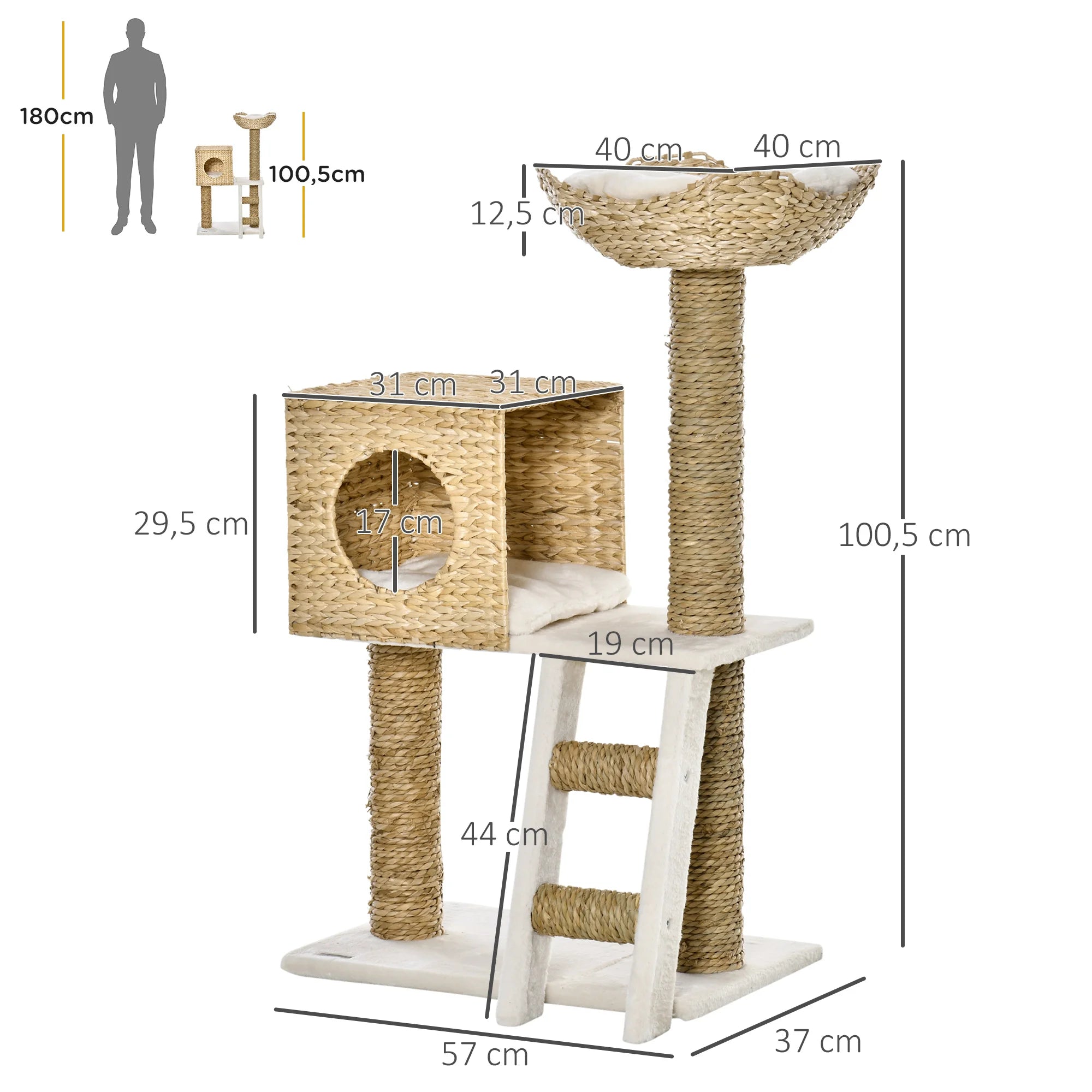 Le Prisme – Arbre à Chat Architectural en Bois & Tissu Bouclé (101 cm)