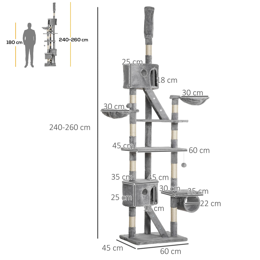 Le Palais Vertical – Arbre à chat sol-plafond XXL avec 2 niches et 2 paniers (240 à 260 cm)