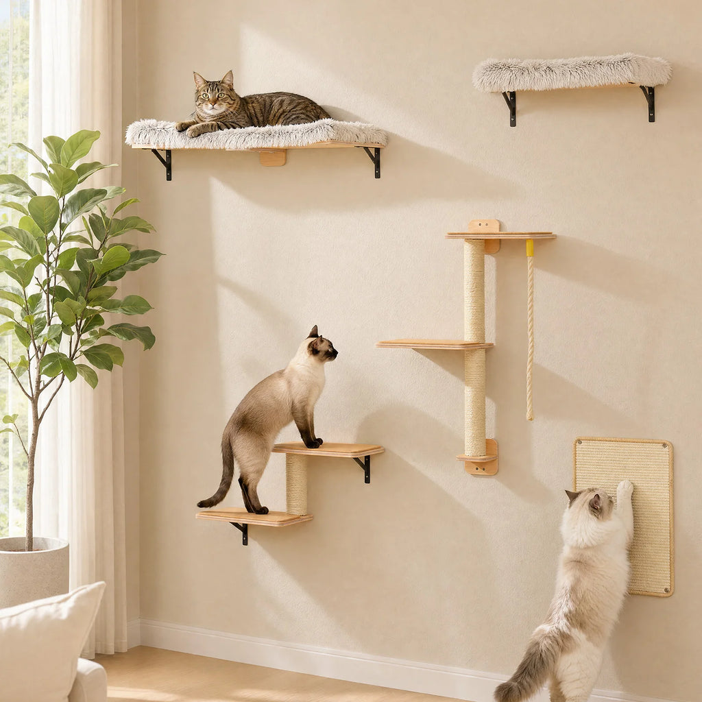 Étagères Murales pour Chat en Bois 5-en-1 – La Falaise Modulable