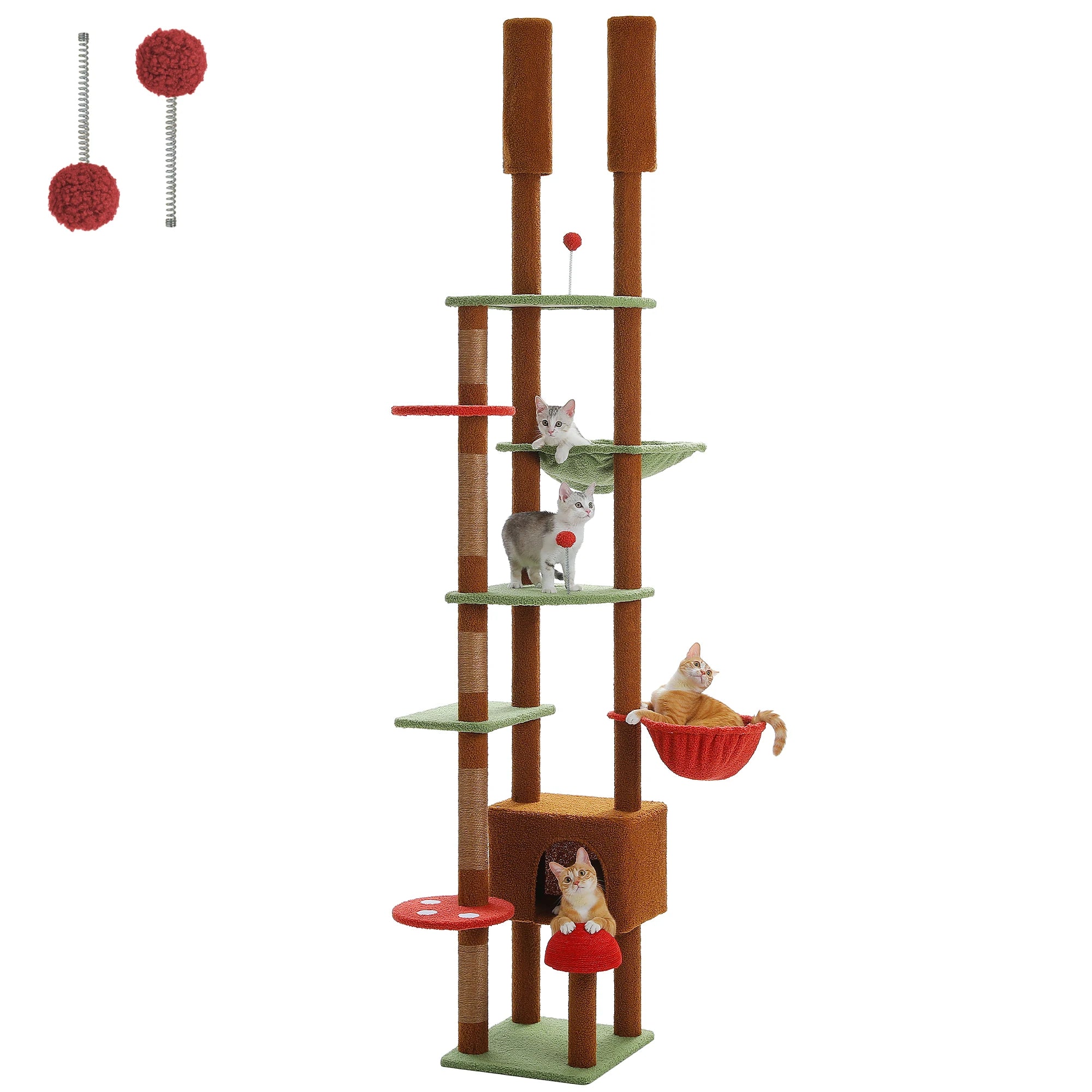 L'Oasis Verticale – Arbre à chat sol-plafond cactus avec hamac et niche (230 à 255 cm)