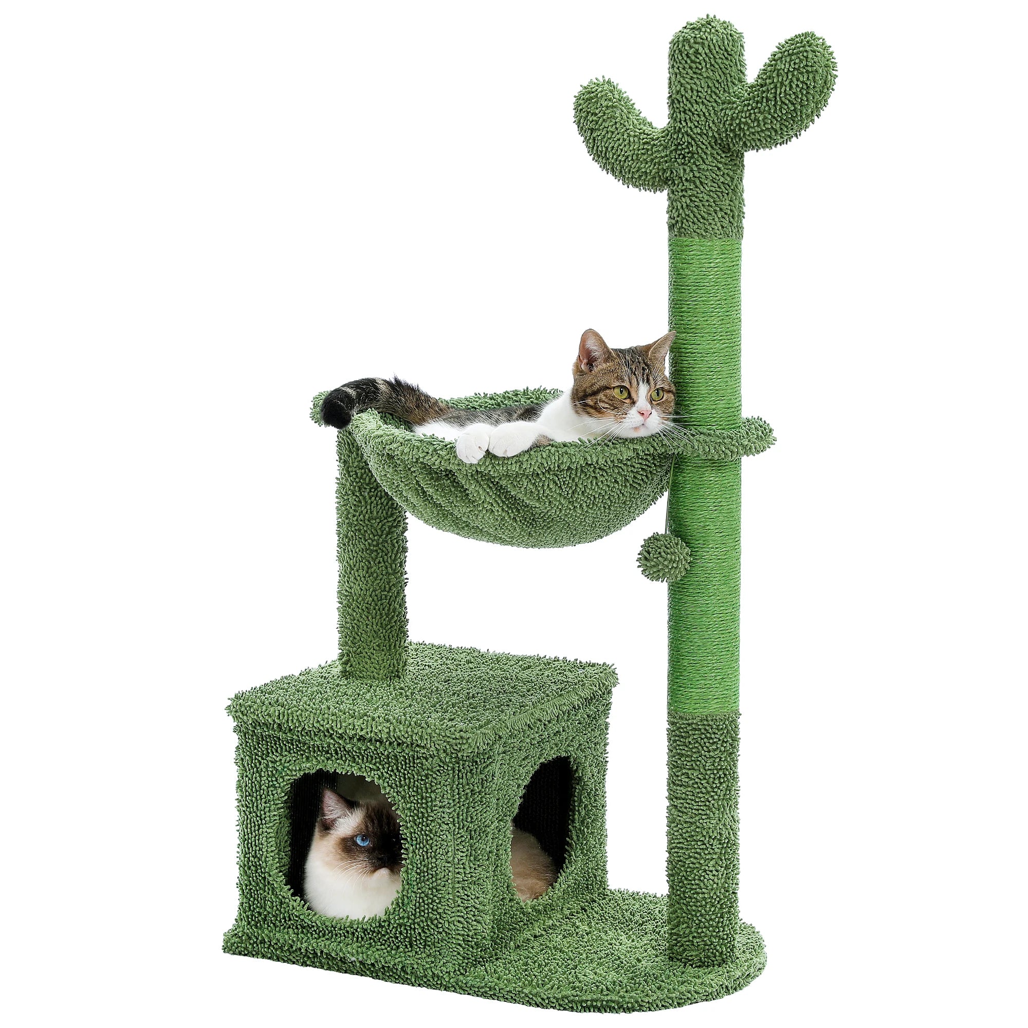 Le Bungalow de Loulou – Petit Arbre à Chat Tropical avec Hamac, Niche et Griffoirs Cactus