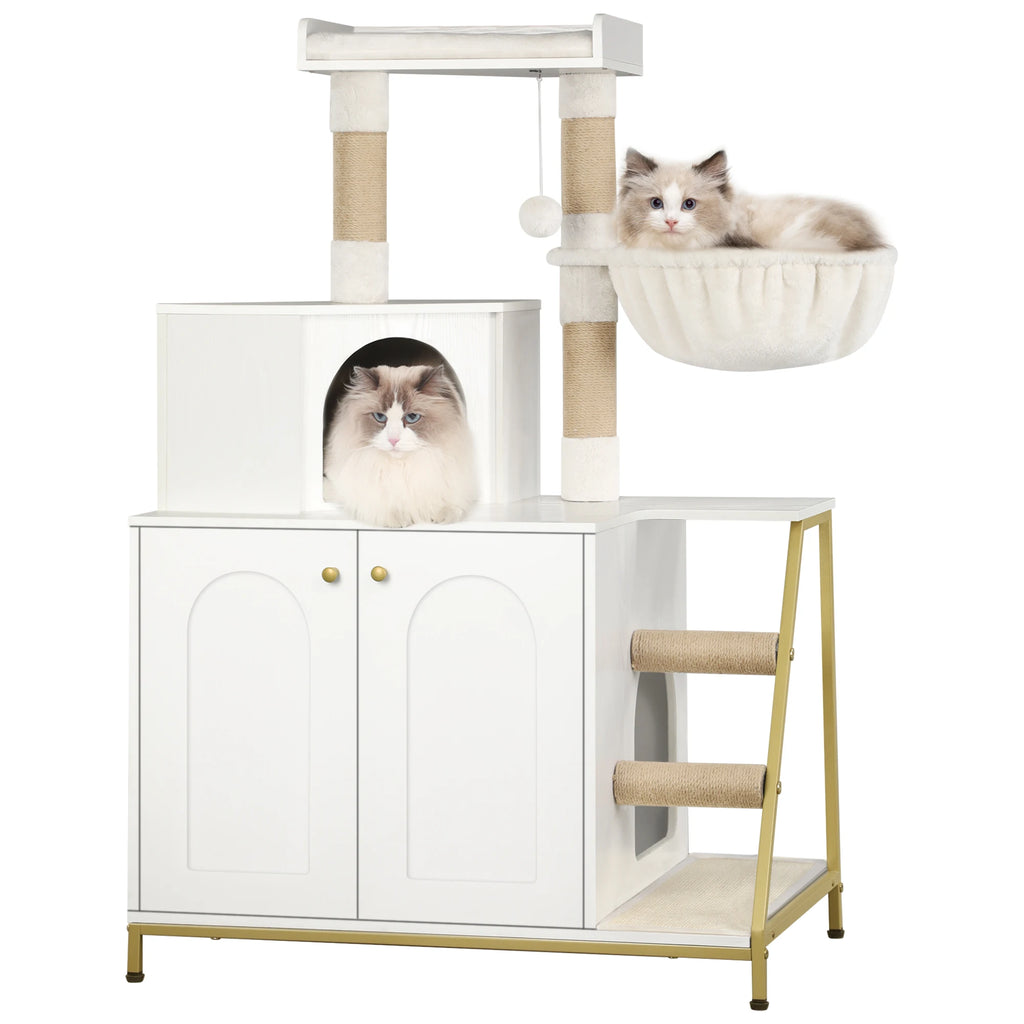 Le Refuge Signature – Meuble litière et arbre à chat design 2-en-1