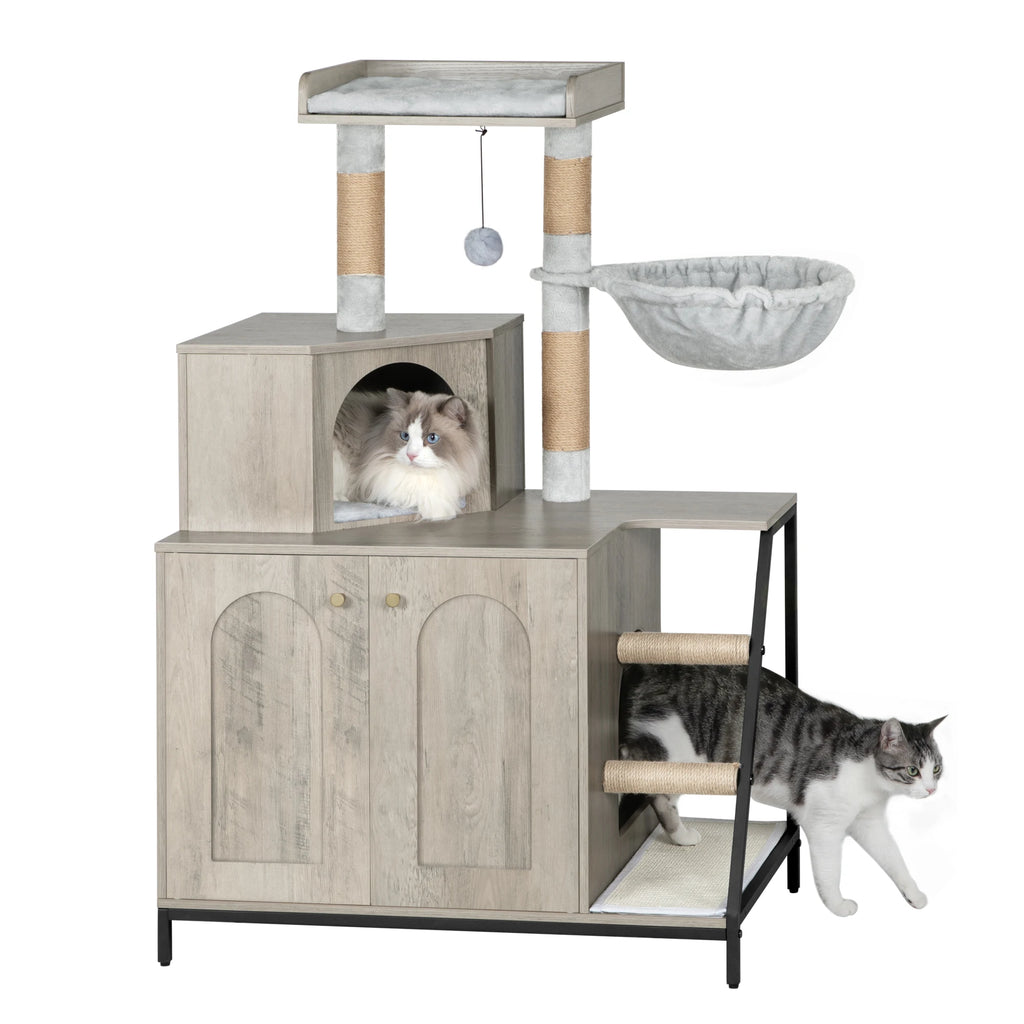 Le Refuge Signature – Meuble litière et arbre à chat design 2-en-1