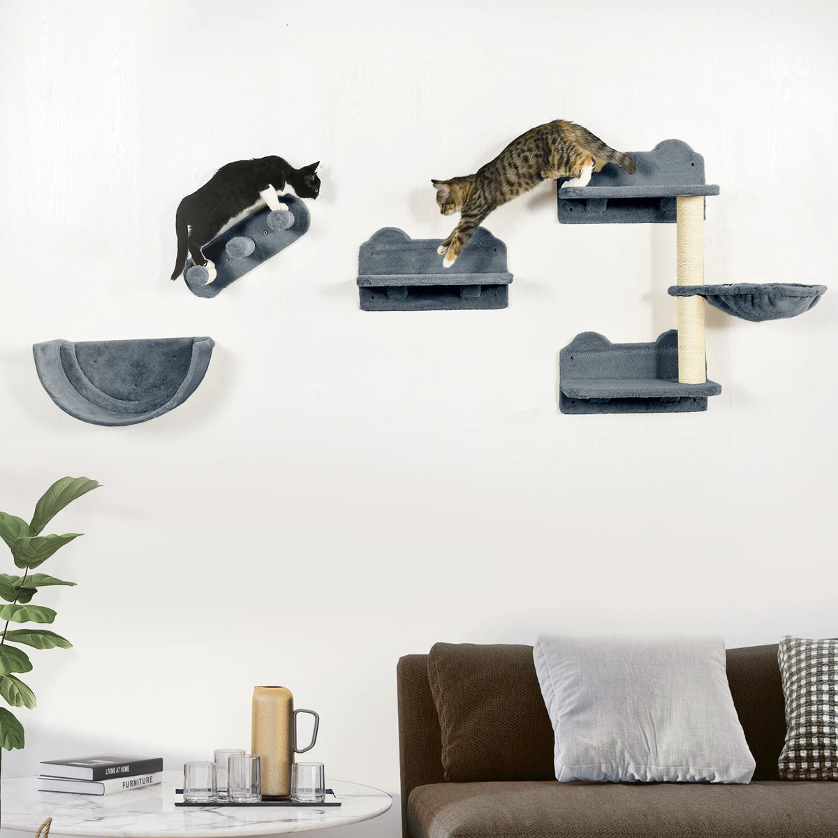 Parcours Mural pour Chat 4 Pièces avec Panier – Le Nid des Hauteurs