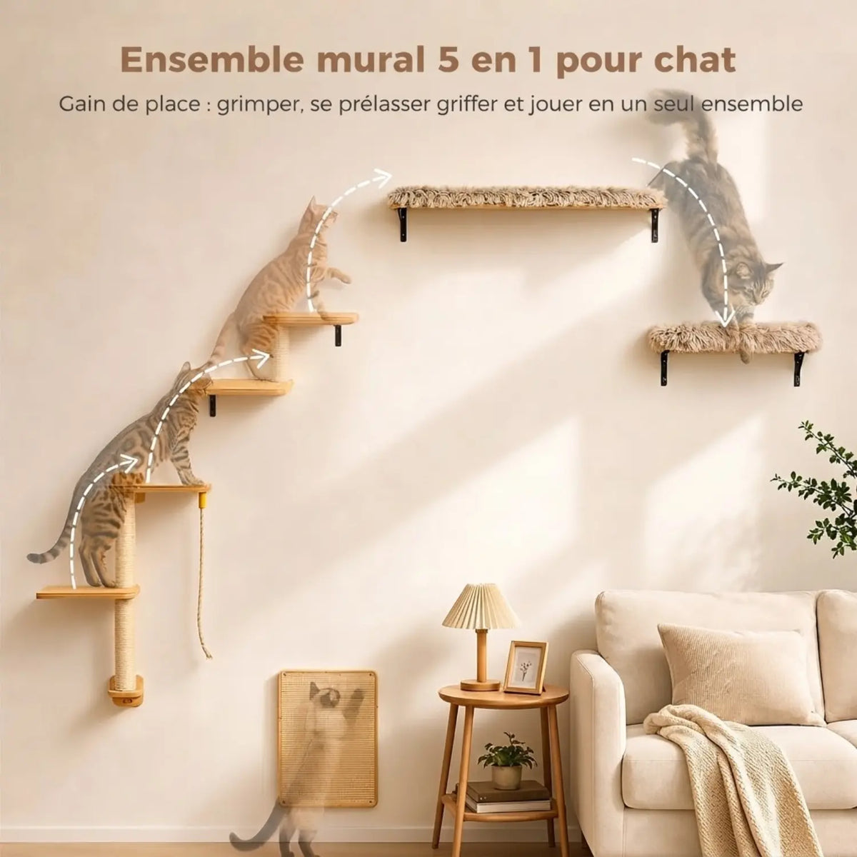 Étagères Murales pour Chat en Bois 5-en-1 – La Falaise Modulable