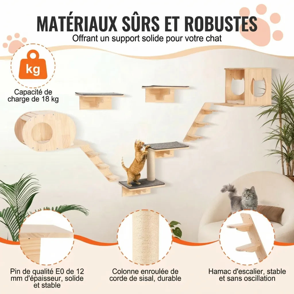 Le Balcon des Cimes – Arbre à Chat Mural Multi-Niveaux