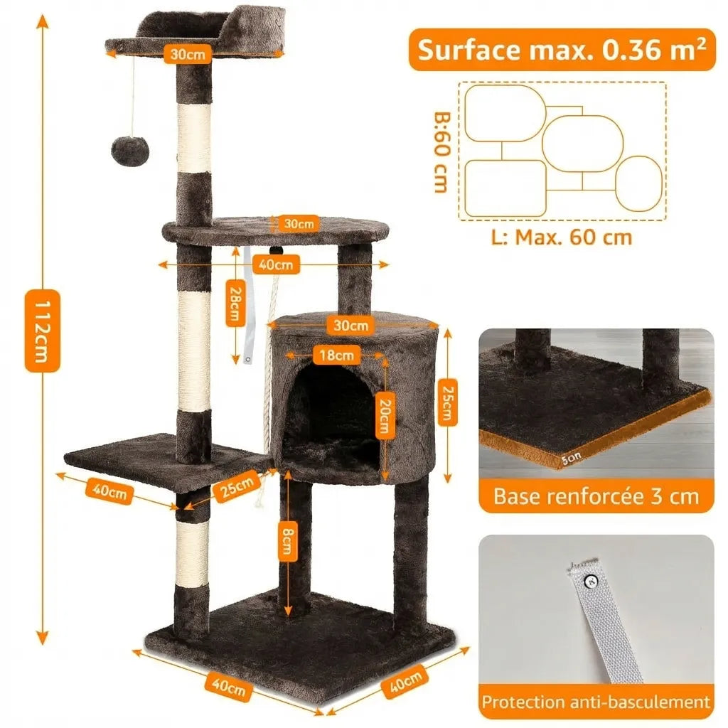 Le Cocon de Luna – Petit Arbre à Chat Multi-Niveaux (112 cm)
