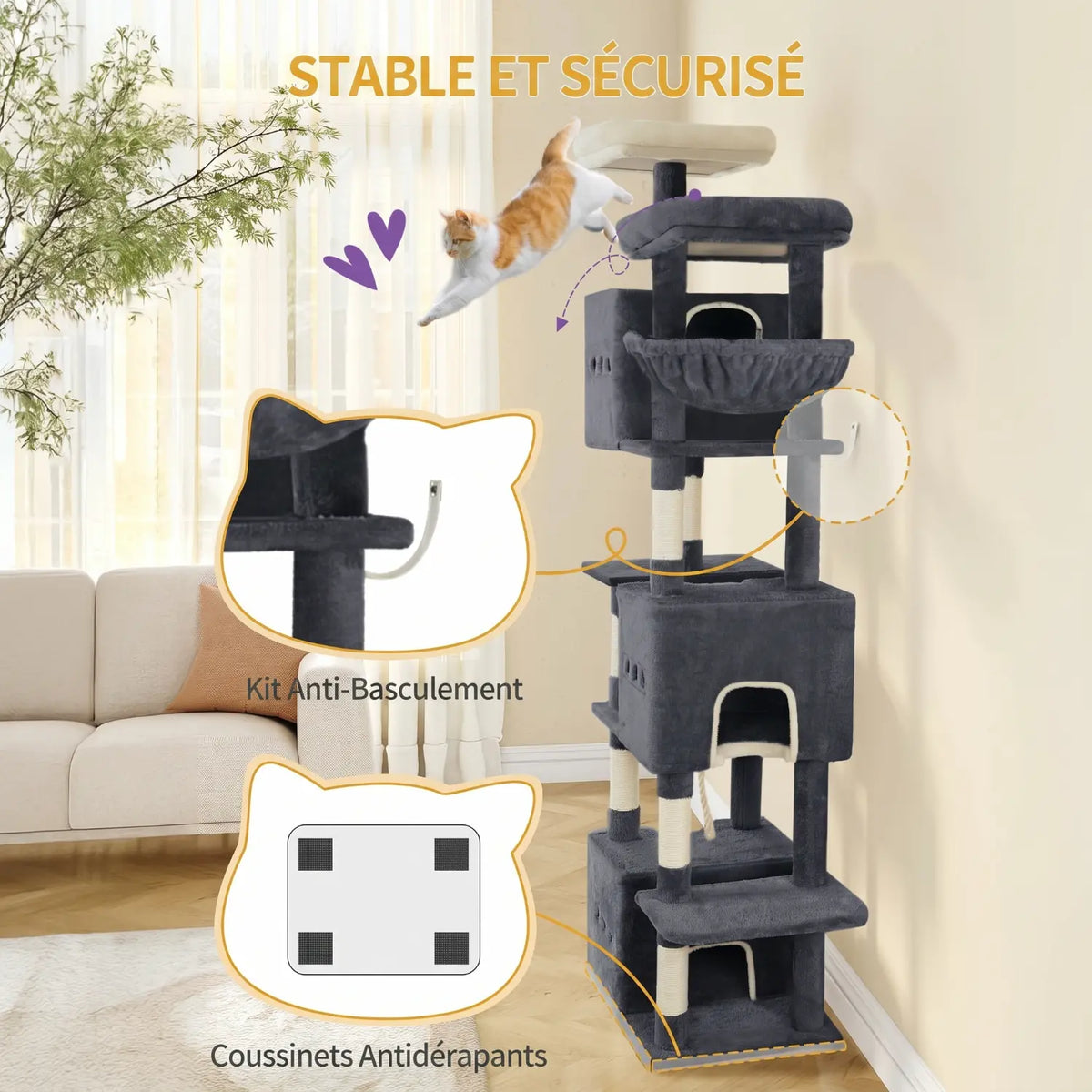 Arbre à chat XXL Le Zénith 193 cm – vue 8