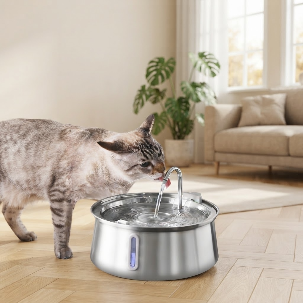 Fontaine à eau inox pour chat 4 L La Fontaine Inox Pureté – vue 1