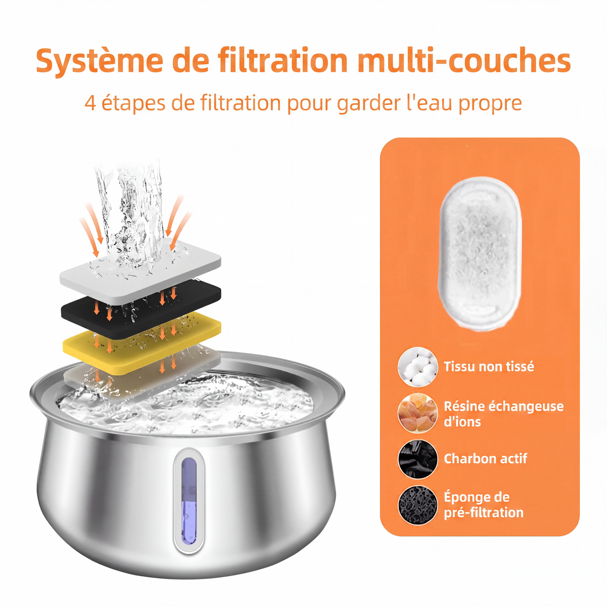 Fontaine à eau inox pour chat 4 L La Fontaine Inox Pureté – vue 9
