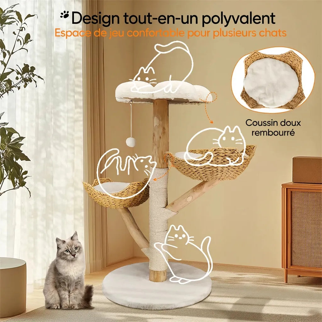 L’Épuré Scandinave – Arbre à Chat Compact (111 cm)