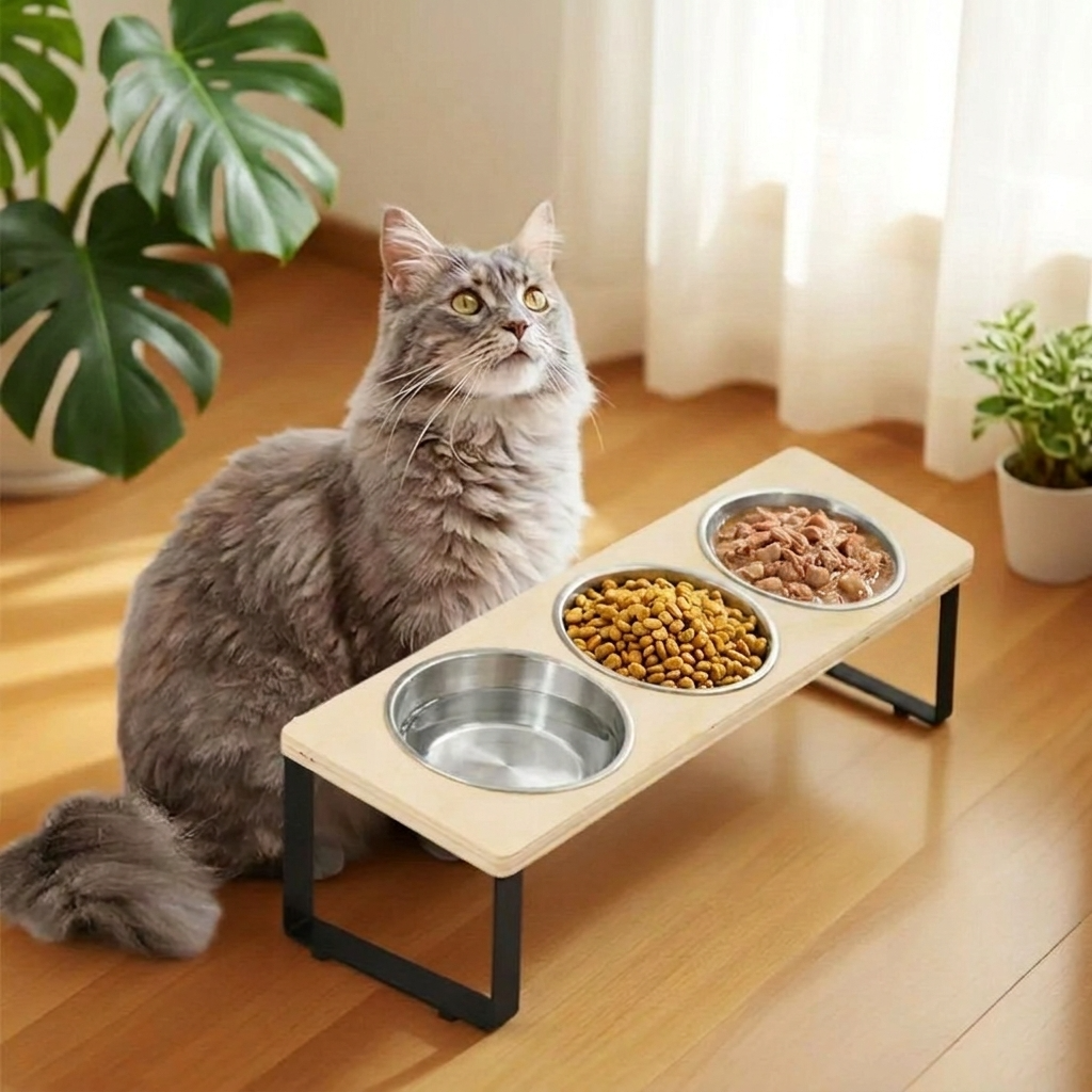 Gamelle triple surélevée pour chat Le Trio Surélevé – vue 6
