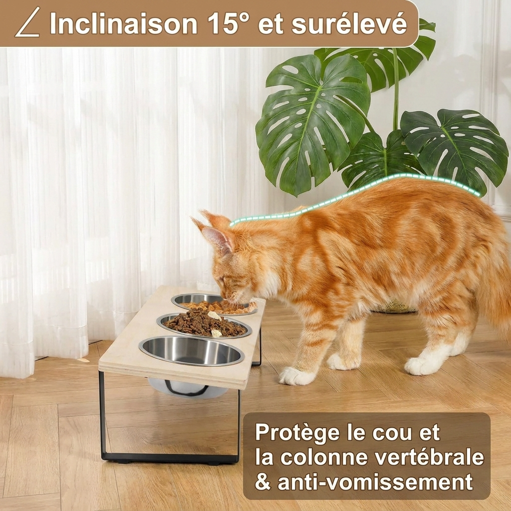 Gamelle triple surélevée pour chat Le Trio Surélevé – vue 8