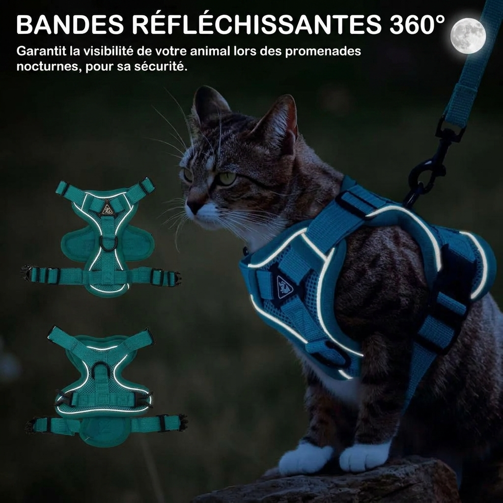 Harnais réfléchissant et laisse pour chat Le Harnais Nocturne – vue 7