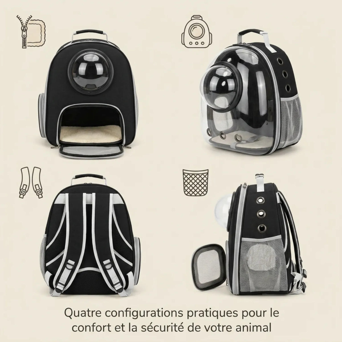 Sac à dos panoramique pour chat L'Explorateur avec coque – vue 9
